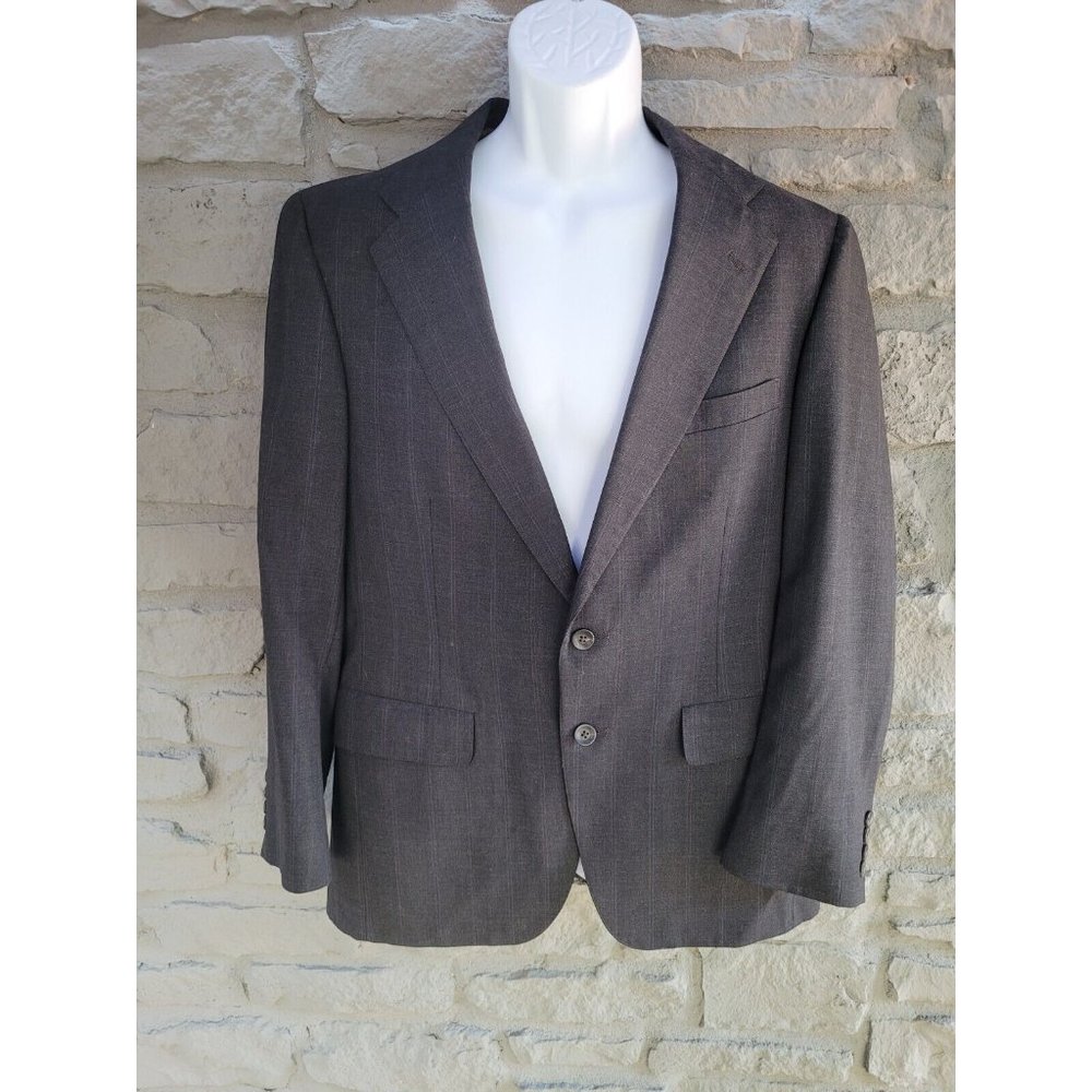 VTG Chaps Ralph Lauren Grey Pinstriped 2 Button Blazer Sport Coat Jacket USA 42R